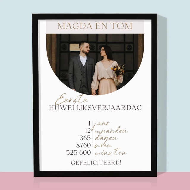 Foto En Handtekening: Eerste Huwelijksverjaardag - Afdruk Met Frame 30X40