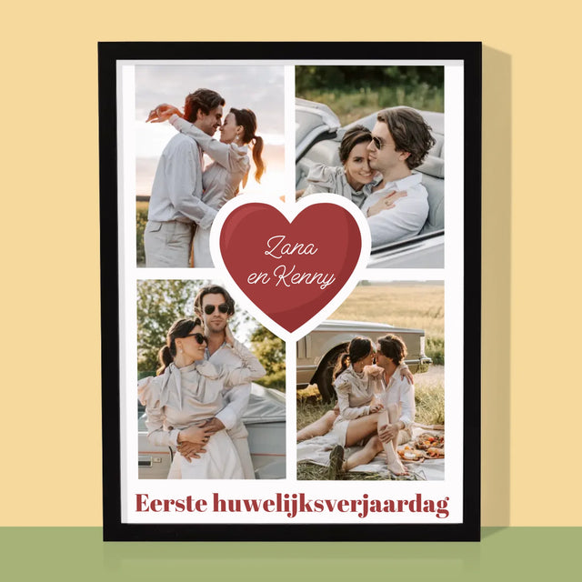 Fotocollage: 1 Jaar Samen - Afdruk Met Frame 30X40