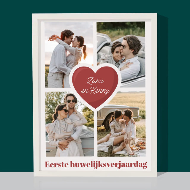Fotocollage: 1 Jaar Samen - Afdruk Met Frame 30X40