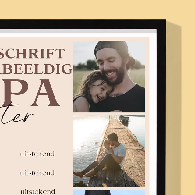 Fotocollage: Getuigschrift Van Voorbeeldige Papa - Afdruk Met Frame 30X40