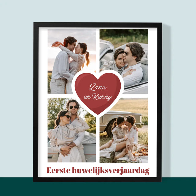 Fotocollage: 1 Jaar Samen - Afdruk Met Frame 30X40