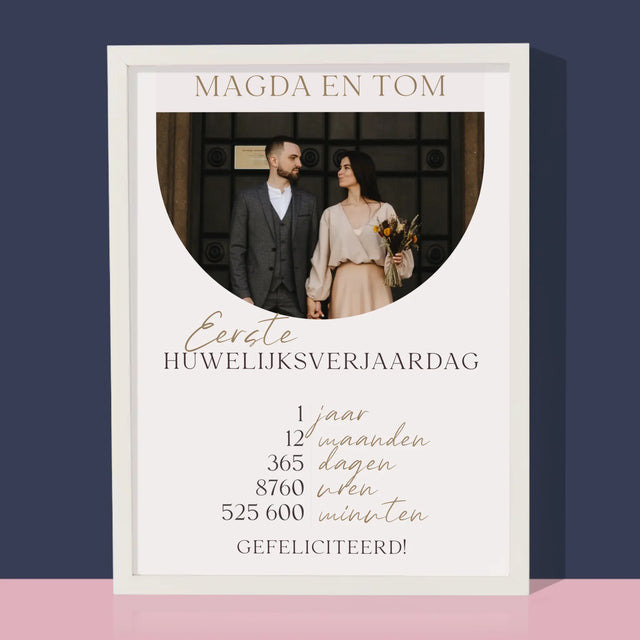 Foto En Handtekening: Eerste Huwelijksverjaardag - Afdruk Met Frame 30X40