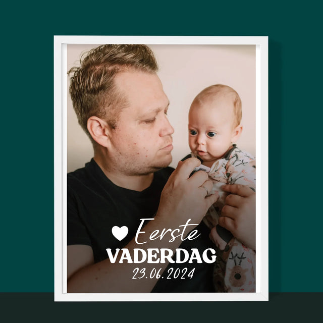 Foto En Handtekening: Eerste Vaderdag - Afdruk Met Frame 30X40