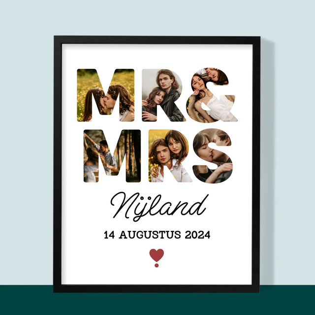 Woord Van Foto'S: Mr&Mrs - Afdruk Met Frame 30X40
