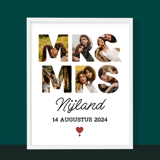 Woord Van Foto'S: Mr&Mrs - Afdruk Met Frame 30X40