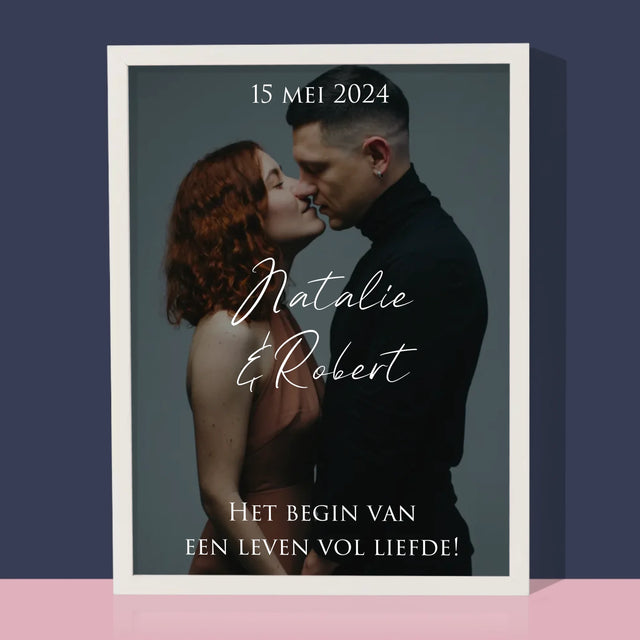 Foto En Handtekening: Trouwfoto Met Wensen - Afdruk Met Frame 30X40