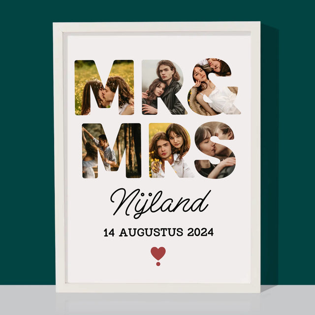 Woord Van Foto'S: Mr&Mrs - Afdruk Met Frame 30X40