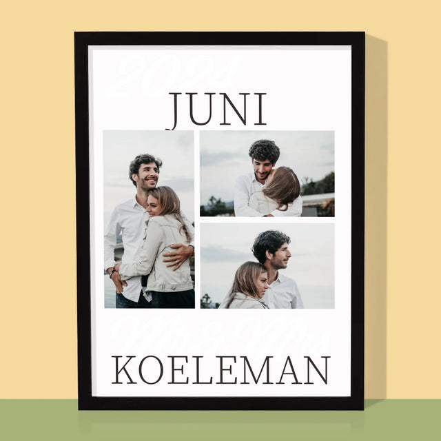 Fotocollage: Mr&Mrs Datum - Afdruk Met Frame 30X40