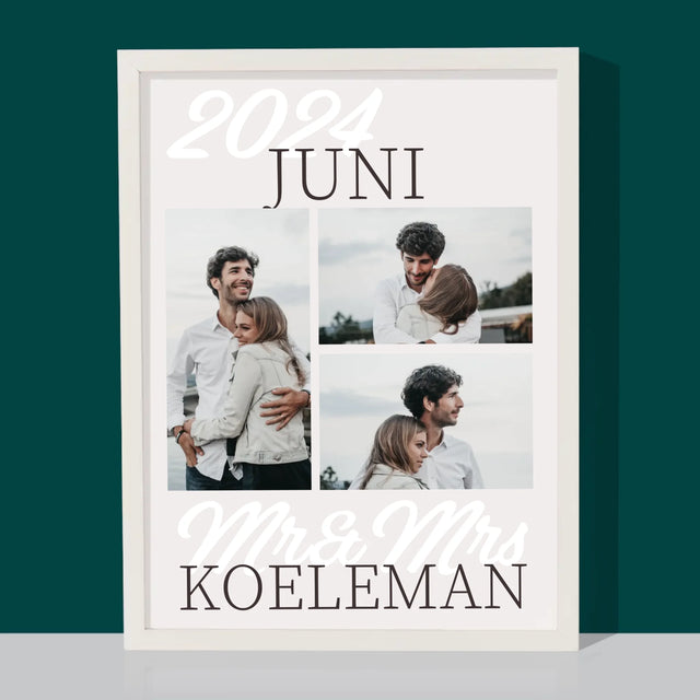 Fotocollage: Mr&Mrs Datum - Afdruk Met Frame 30X40