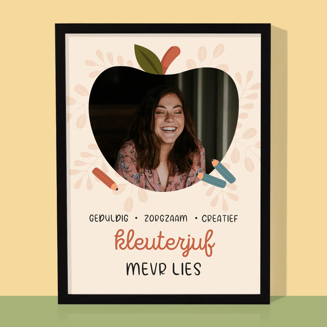 Foto En Handtekening: Kleuterjuf - Afdruk Met Frame 30X40