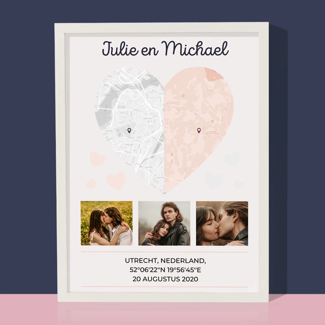 Stadsplastadsplattegrond: Twee Halve Hartjes - Afdruk Met Frame 30X40