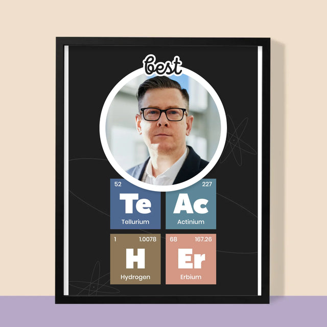 Foto En Handtekening: Teacher Chemische Elementen - Afdruk Met Frame 30X40