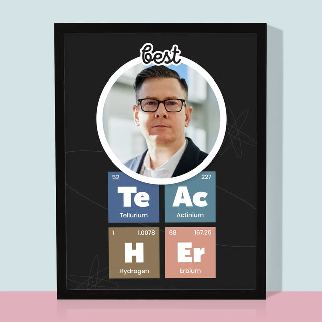 Foto En Handtekening: Teacher Chemische Elementen - Afdruk Met Frame 30X40