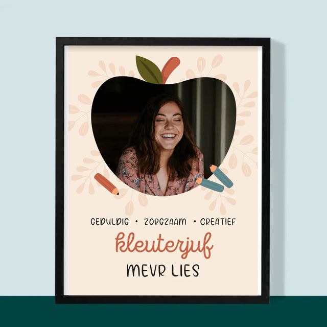 Foto En Handtekening: Kleuterjuf - Afdruk Met Frame 30X40