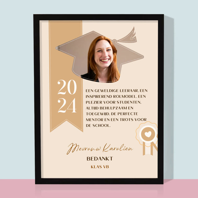 Foto En Handtekening: Diploma Voor De Leerkracht - Afdruk Met Frame 30X40