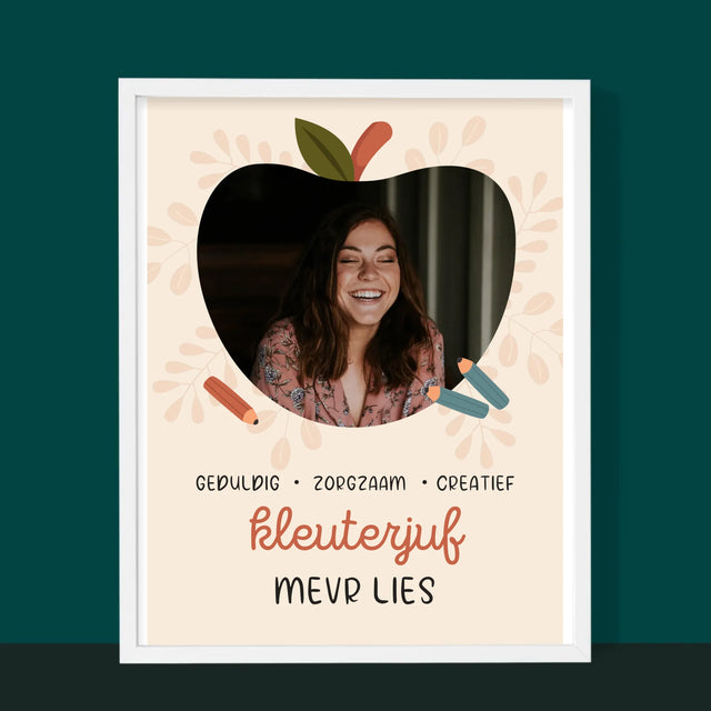 Foto En Handtekening: Kleuterjuf - Afdruk Met Frame 30X40