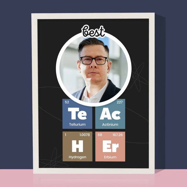 Foto En Handtekening: Teacher Chemische Elementen - Afdruk Met Frame 30X40
