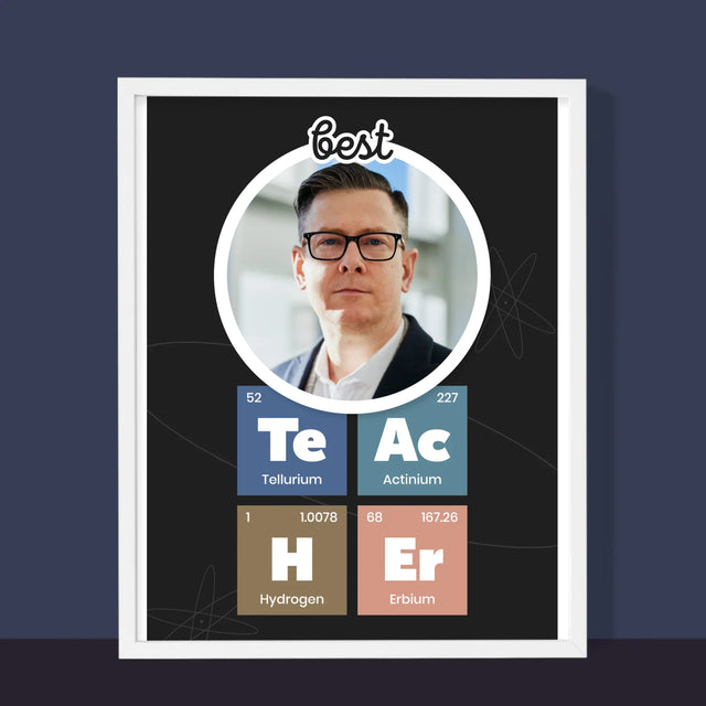 Foto En Handtekening: Teacher Chemische Elementen - Afdruk Met Frame 30X40