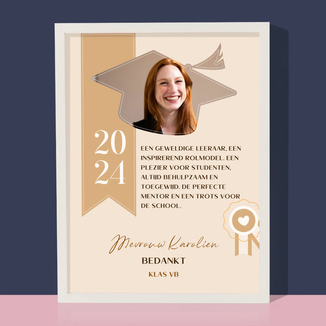 Foto En Handtekening: Diploma Voor De Leerkracht - Afdruk Met Frame 30X40