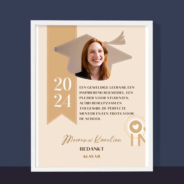 Foto En Handtekening: Diploma Voor De Leerkracht - Afdruk Met Frame 30X40