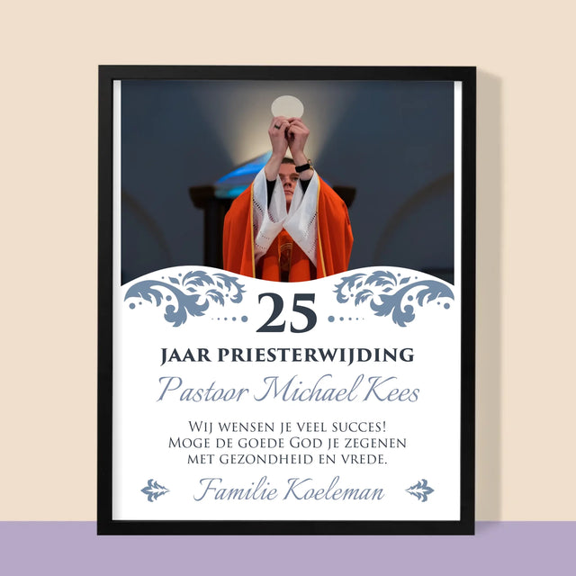 Foto En Handtekening: Priesterjubileum - Afdruk Met Frame 30X40