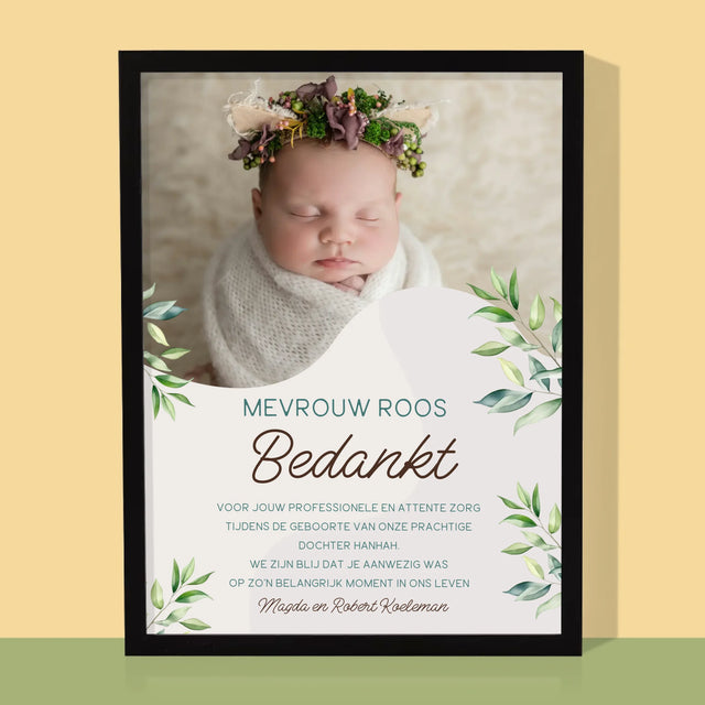 Foto En Handtekening: Bedankt Aan De Vroedvrouw - Afdruk Met Frame 30X40