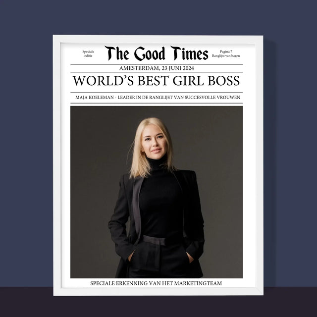 Omslag Van Tijdschrift: World’S Best Girl Boss - Afdruk Met Frame 30X40