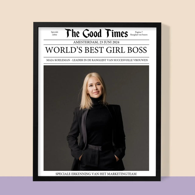 Omslag Van Tijdschrift: World’S Best Girl Boss - Afdruk Met Frame 30X40