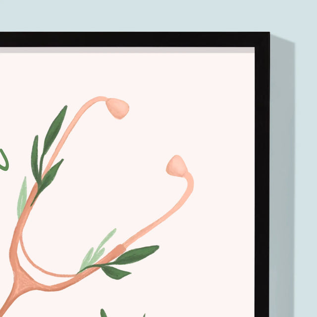 Foto En Handtekening: Stethoscoop Bloemen - Afdruk Met Frame 30X40