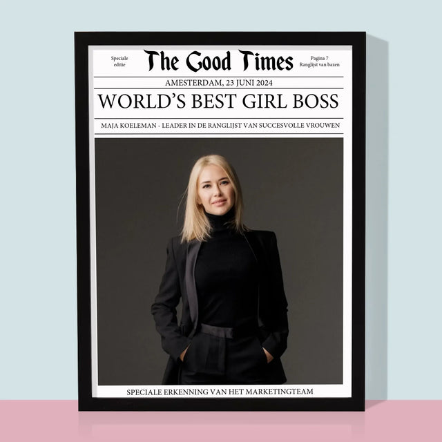 Omslag Van Tijdschrift: World’S Best Girl Boss - Afdruk Met Frame 30X40