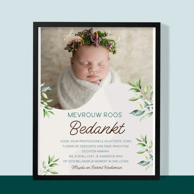 Foto En Handtekening: Bedankt Aan De Vroedvrouw - Afdruk Met Frame 30X40