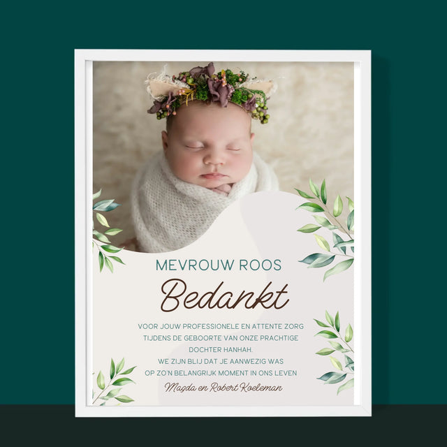Foto En Handtekening: Bedankt Aan De Vroedvrouw - Afdruk Met Frame 30X40
