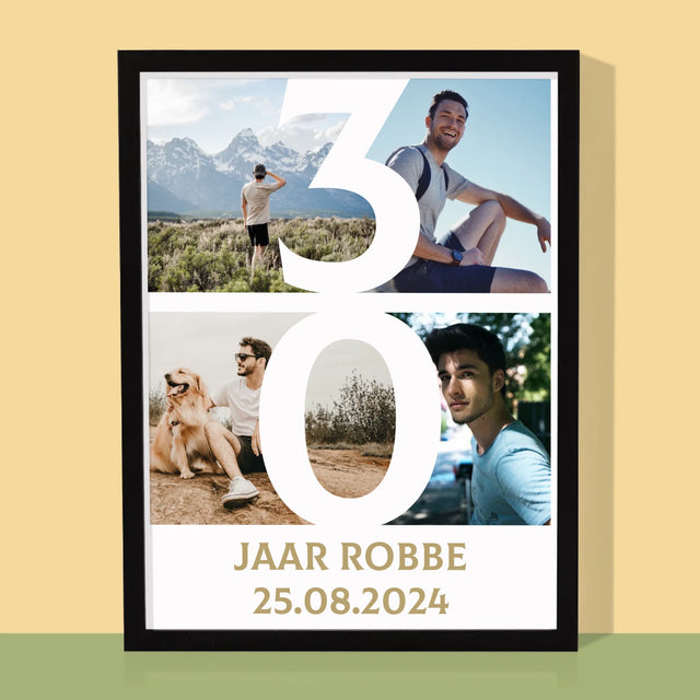 Fotocollage: 30 Jaar, Cijfer Foto'S - Afdruk Met Frame 30X40