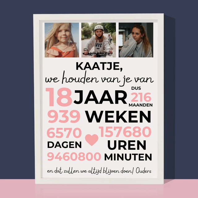 Fotocollage: We Houden Al 18 Jaar Van Je - Afdruk Met Frame 30X40