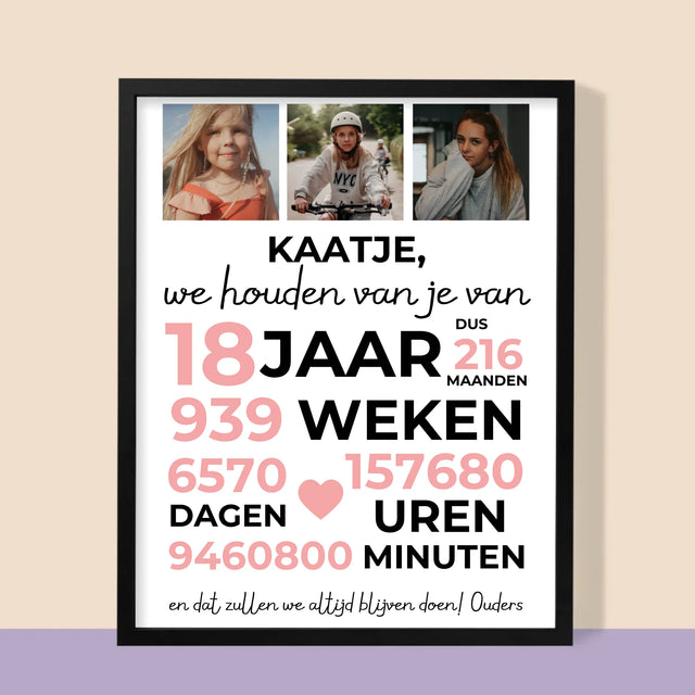 Fotocollage: We Houden Al 18 Jaar Van Je - Afdruk Met Frame 30X40