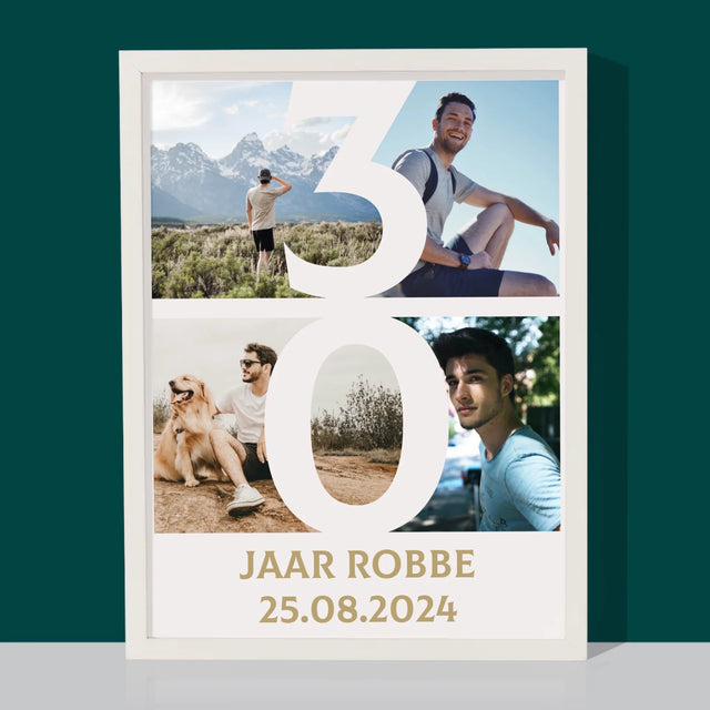 Fotocollage: 30 Jaar, Cijfer Foto'S - Afdruk Met Frame 30X40