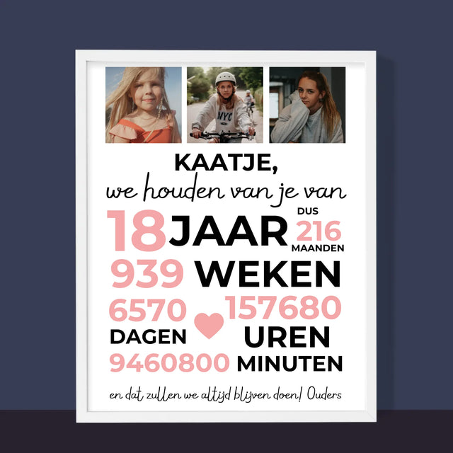 Fotocollage: We Houden Al 18 Jaar Van Je - Afdruk Met Frame 30X40