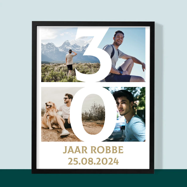 Fotocollage: 30 Jaar, Cijfer Foto'S - Afdruk Met Frame 30X40