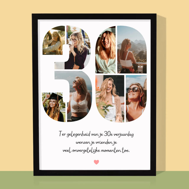 Fotocollage: 30E Verjaardag Wensen - Afdruk Met Frame 30X40