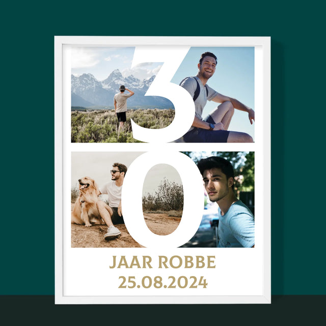 Fotocollage: 30 Jaar, Cijfer Foto'S - Afdruk Met Frame 30X40