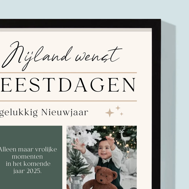 Fotocollage: Fijne Feestdagen, Wensen - Afdruk Met Frame 30X40