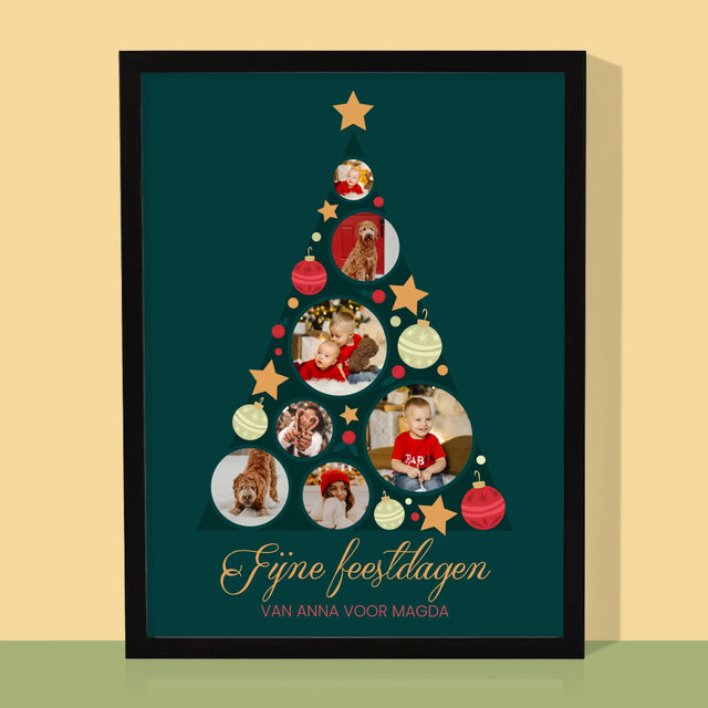 Fotocollage: Kerstboom, Kerstballen - Afdruk Met Frame 30X40