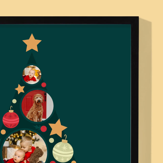 Fotocollage: Kerstboom, Kerstballen - Afdruk Met Frame 30X40