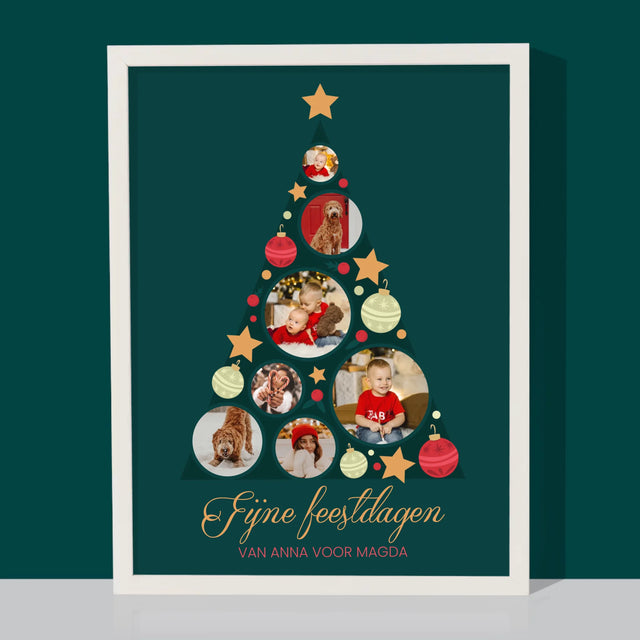 Fotocollage: Kerstboom, Kerstballen - Afdruk Met Frame 30X40