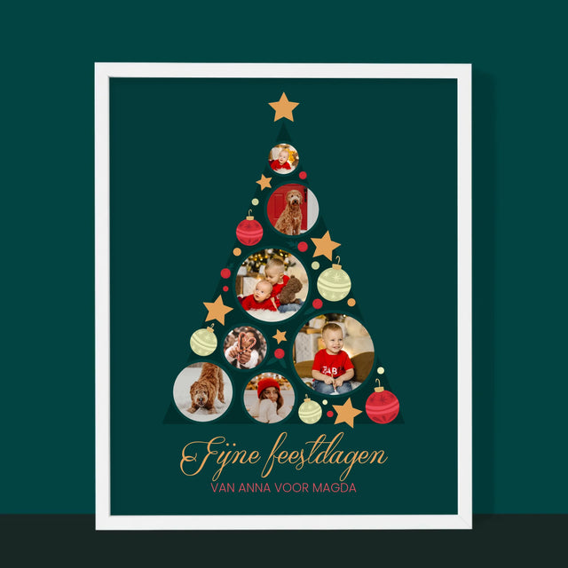 Fotocollage: Kerstboom, Kerstballen - Afdruk Met Frame 30X40