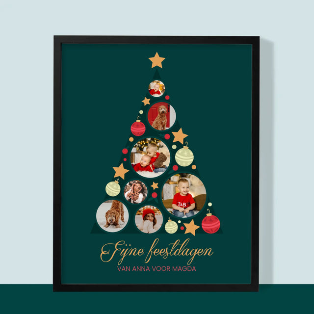 Fotocollage: Kerstboom, Kerstballen - Afdruk Met Frame 30X40