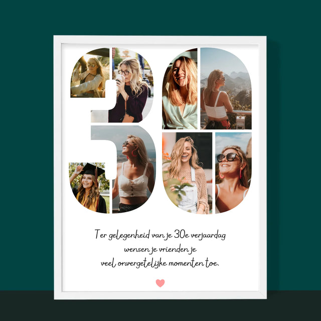 Fotocollage: 30E Verjaardag Wensen - Afdruk Met Frame 30X40