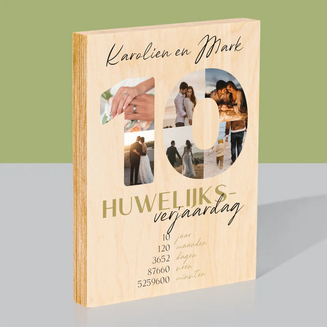 Woord Van Foto'S: 10De Huwelijksverjaardag - Afdruk Op Hout (Verticaal)