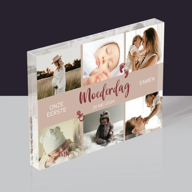 Fotocollage: Onze Eerste Moederdag Samen - Acryl Blok