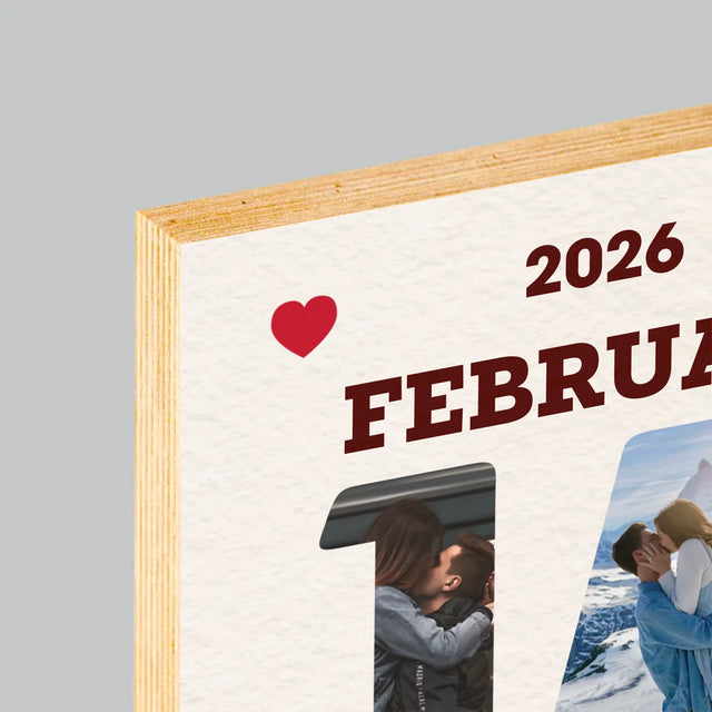 Woord Van Foto'S: Valentijnsdag Kalenderblad - Afdruk Op Hout (Verticaal)